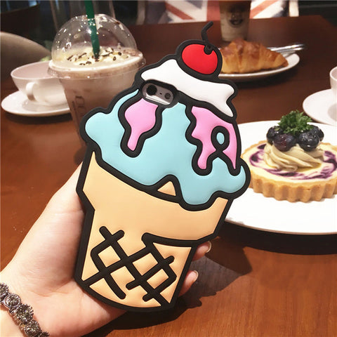 3D Cartoon Ice Cream Stitch Cat Soft Silicone Back Cover For iPhone 4/4s/5/5S/5C/SE/6/6S/6 6s Plus/7/7 Plus/8/8 Plus Phone Cases - watchwomen