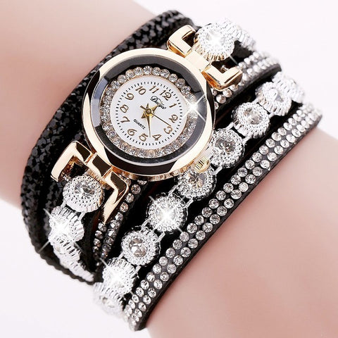 Duoya Brand Women Bracelet Luxury Wrist Watch For Women Watch 2016 Crystal Round Dial Dress Gold Ladies Leather Clock Watch - watchwomen