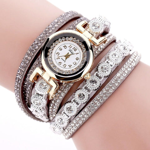 Duoya Brand Women Bracelet Luxury Wrist Watch For Women Watch 2016 Crystal Round Dial Dress Gold Ladies Leather Clock Watch - watchwomen