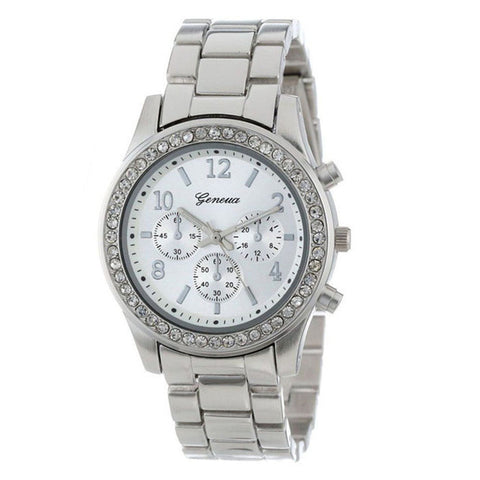 Watch 2017 Faux Chronograph Quartz Plated Classic Round Ladies Women Crystals Watches Lady Dress Watch Clock relojes mujer - watchwomen