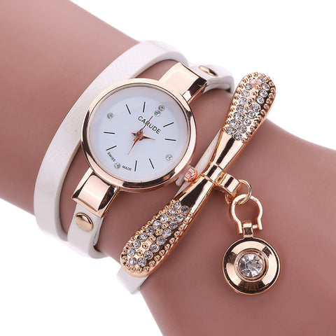 Fashion Women Leather Rhinestone Analog Quartz Bracelet Watch Female Relogio Feminino Ladies watches 2016 Famouse Brand Watches - watchwomen