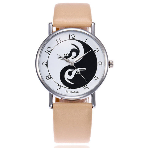 2017 New Fashion Tai Chi Cat Watch Casual Leather Women Wristwatches Quartz Watch Relogio Feminino Gift Drop Shipping - watchwomen