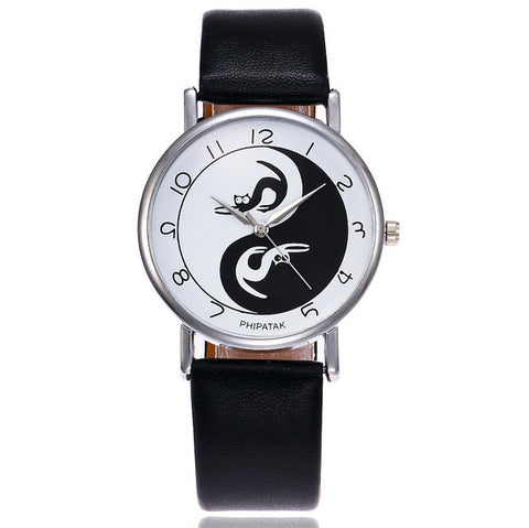 2017 New Fashion Tai Chi Cat Watch Casual Leather Women Wristwatches Quartz Watch Relogio Feminino Gift Drop Shipping - watchwomen
