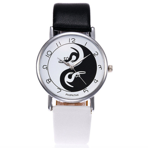 2017 New Fashion Tai Chi Cat Watch Casual Leather Women Wristwatches Quartz Watch Relogio Feminino Gift Drop Shipping - watchwomen