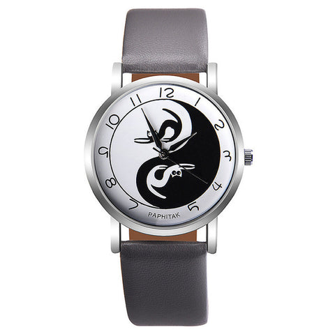 2017 New Fashion Tai Chi Cat Watch Casual Leather Women Wristwatches Quartz Watch Relogio Feminino Gift Drop Shipping - watchwomen