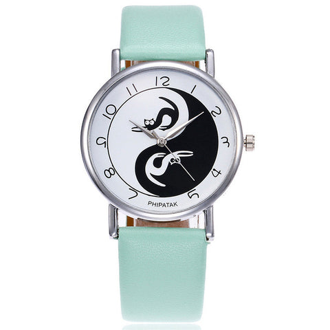 2017 New Fashion Tai Chi Cat Watch Casual Leather Women Wristwatches Quartz Watch Relogio Feminino Gift Drop Shipping - watchwomen
