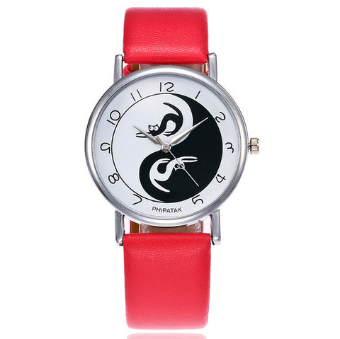 2017 New Fashion Tai Chi Cat Watch Casual Leather Women Wristwatches Quartz Watch Relogio Feminino Gift Drop Shipping - watchwomen