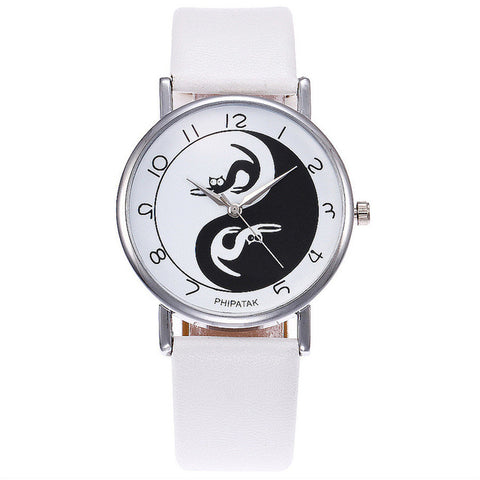 2017 New Fashion Tai Chi Cat Watch Casual Leather Women Wristwatches Quartz Watch Relogio Feminino Gift Drop Shipping - watchwomen