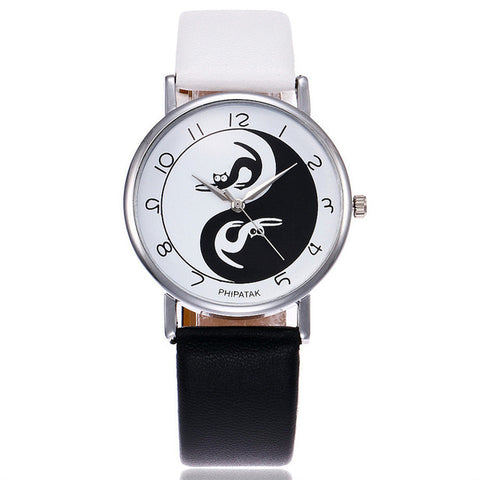 2017 New Fashion Tai Chi Cat Watch Casual Leather Women Wristwatches Quartz Watch Relogio Feminino Gift Drop Shipping - watchwomen