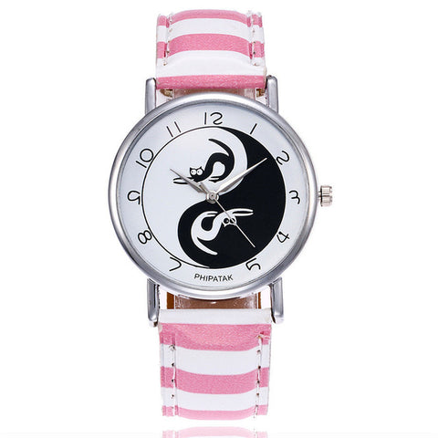2017 New Fashion Tai Chi Cat Watch Casual Leather Women Wristwatches Quartz Watch Relogio Feminino Gift Drop Shipping - watchwomen