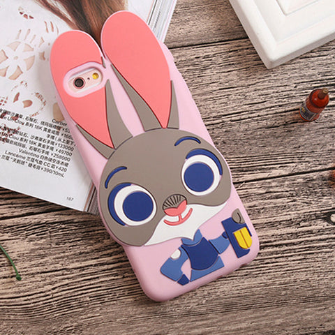 3D Cartoon Soft Silicone Phone Case for iPhone 5 5S 6 6S 7 Plus Cover Mickey Judy Rabbit Smile Cat Tiger Stitch Unicorn Animal - watchwomen