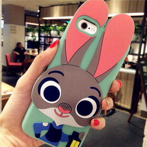 3D Cartoon Soft Silicone Phone Case for iPhone 5 5S 6 6S 7 Plus Cover Mickey Judy Rabbit Smile Cat Tiger Stitch Unicorn Animal - watchwomen