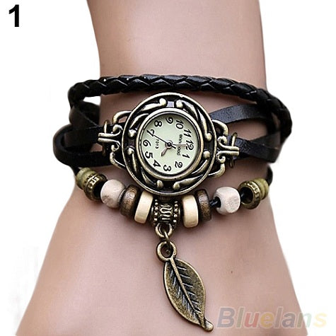 2017 Hot Retro Butterfly Leaf Fashion leather Bracelet Water Quartz Hand Clock Women Wrist Watch Wristwatch Female reloj mujer - watchwomen