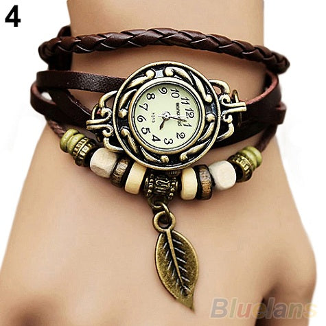 2017 Hot Retro Butterfly Leaf Fashion leather Bracelet Water Quartz Hand Clock Women Wrist Watch Wristwatch Female reloj mujer - watchwomen