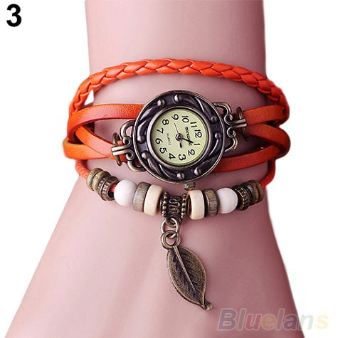 2017 Hot Retro Butterfly Leaf Fashion leather Bracelet Water Quartz Hand Clock Women Wrist Watch Wristwatch Female reloj mujer - watchwomen