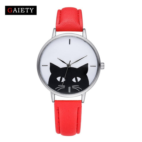 Gaiety Watch Women Stainless Steel Case Leather Band Casual Fashion Female Cat Watches Luxury Brand Bracelet Quartz Watch G066 - watchwomen
