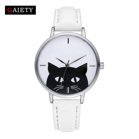 Gaiety Watch Women Stainless Steel Case Leather Band Casual Fashion Female Cat Watches Luxury Brand Bracelet Quartz Watch G066 - watchwomen