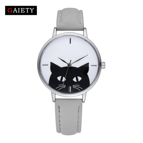 Gaiety Watch Women Stainless Steel Case Leather Band Casual Fashion Female Cat Watches Luxury Brand Bracelet Quartz Watch G066 - watchwomen