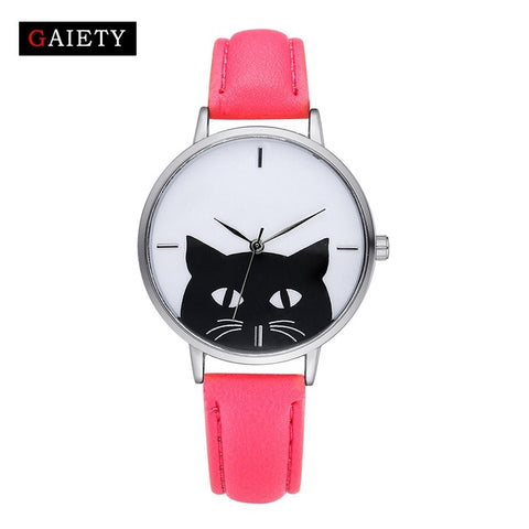 Gaiety Watch Women Stainless Steel Case Leather Band Casual Fashion Female Cat Watches Luxury Brand Bracelet Quartz Watch G066 - watchwomen