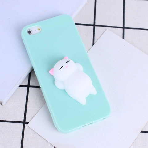 Phone Case for iPhone 6 6S 3D Cute Soft Silicone Squishy Cat Fundas for iPhone 6 6S 7 7 Plus 5 5S Cover Sleeping Kitty Coque - watchwomen