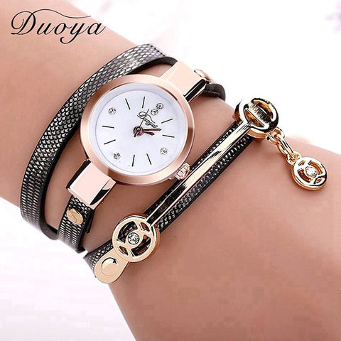 New Duoya Fashion Women Bracelet Watch Gold Quartz Gift Watch Wristwatch Women Dress Leather Casual Bracelet Watches - watchwomen