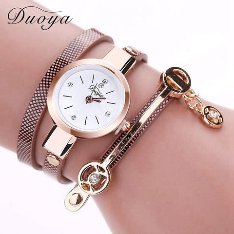 New Duoya Fashion Women Bracelet Watch Gold Quartz Gift Watch Wristwatch Women Dress Leather Casual Bracelet Watches - watchwomen