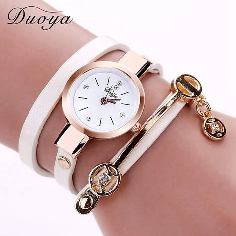 New Duoya Fashion Women Bracelet Watch Gold Quartz Gift Watch Wristwatch Women Dress Leather Casual Bracelet Watches - watchwomen