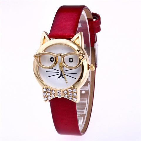 Relogio Feminino 2017 Fashion Clock Cute Cartton Glasses Cat Analog Quartz Dial Wrist Ladies Watch Women's Watches Montre Femme4 - watchwomen