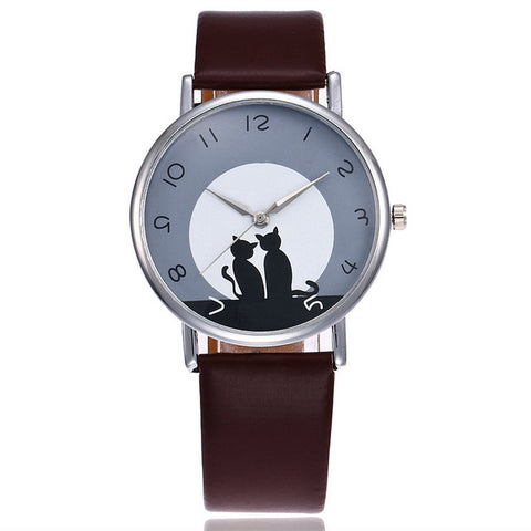 2017 New Fashion Lovely Cat Watch Casual Leather Women Wristwatches Quartz Watch Relogio Feminino Gift Drop Shipping - watchwomen
