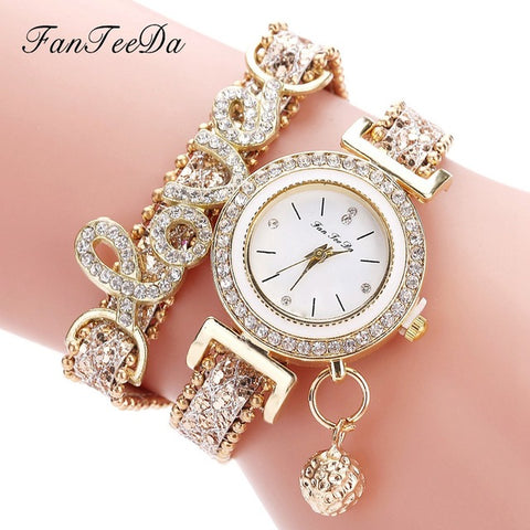 FanTeeDa Brand Fashion Luxury Women Wristwatch Watches Love Word Leather Strap Ladies Bracelet Watch Casual Quartz Watch Clock - watchwomen