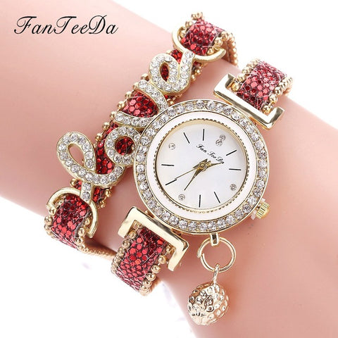 FanTeeDa Brand Fashion Luxury Women Wristwatch Watches Love Word Leather Strap Ladies Bracelet Watch Casual Quartz Watch Clock - watchwomen