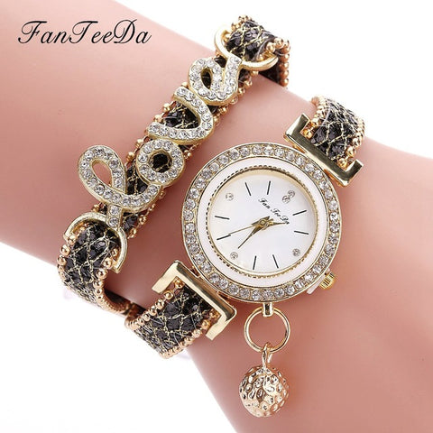FanTeeDa Brand Fashion Luxury Women Wristwatch Watches Love Word Leather Strap Ladies Bracelet Watch Casual Quartz Watch Clock - watchwomen