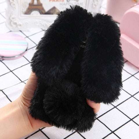 Luxury Diamond lovely 3D Rabbit Ears Furry Warm Phone Cases For iphone 6 6 Plus 7 7 Plus Cute Soft TPU Fluffy hair Back Cover - watchwomen