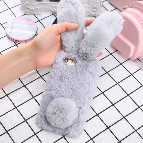 Luxury Diamond lovely 3D Rabbit Ears Furry Warm Phone Cases For iphone 6 6 Plus 7 7 Plus Cute Soft TPU Fluffy hair Back Cover - watchwomen
