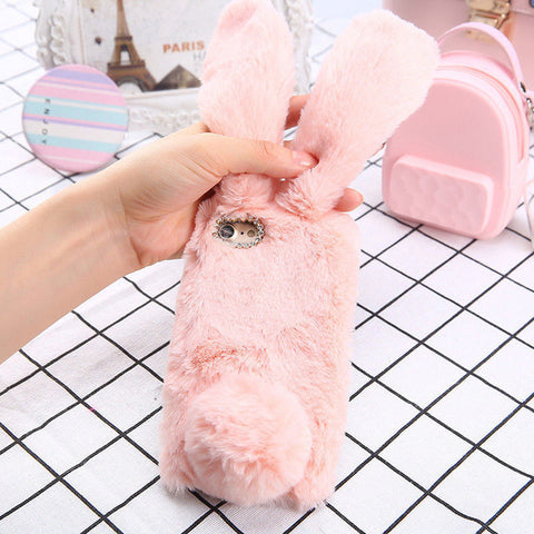 Luxury Diamond lovely 3D Rabbit Ears Furry Warm Phone Cases For iphone 6 6 Plus 7 7 Plus Cute Soft TPU Fluffy hair Back Cover - watchwomen