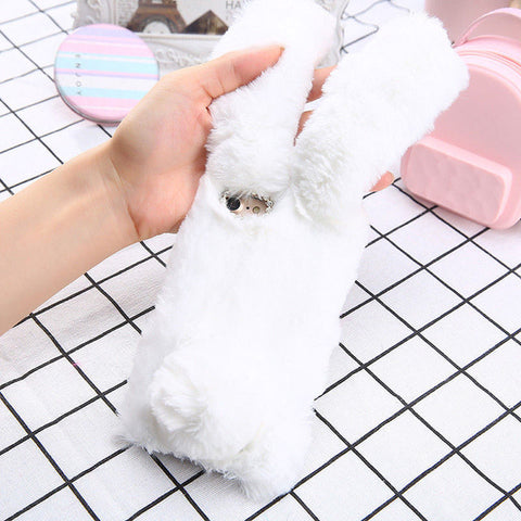 Luxury Diamond lovely 3D Rabbit Ears Furry Warm Phone Cases For iphone 6 6 Plus 7 7 Plus Cute Soft TPU Fluffy hair Back Cover - watchwomen