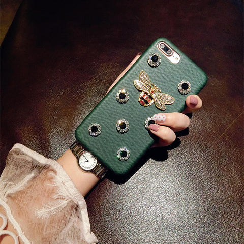 Luxury Leather 3D Metal Bee Pearl Phone Cases For iphone 7 PU Material Fashion Fundas For iPhone 7 6 6S Plus 7P Back Cover Coque - watchwomen