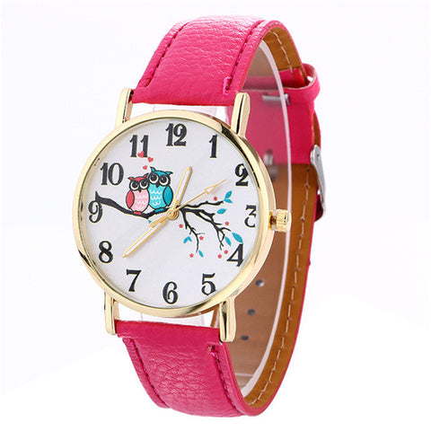 women watch 2017 new female lady male hot Cute Owl Pattern Neutral Fashion Leather Quartz Wrist Watch Reloj relogio clock P*21 - watchwomen