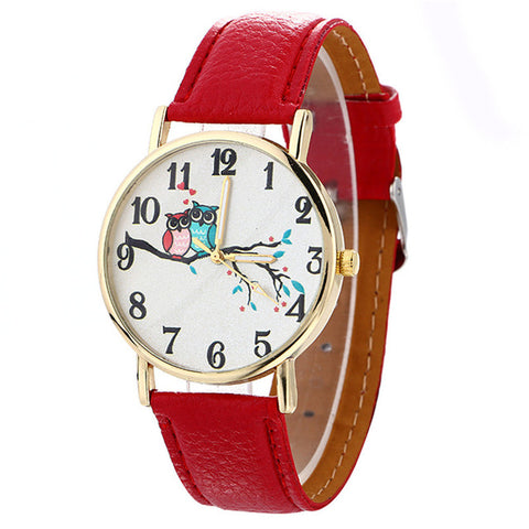 women watch 2017 new female lady male hot Cute Owl Pattern Neutral Fashion Leather Quartz Wrist Watch Reloj relogio clock P*21 - watchwomen