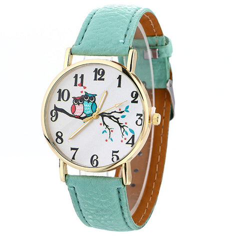 women watch 2017 new female lady male hot Cute Owl Pattern Neutral Fashion Leather Quartz Wrist Watch Reloj relogio clock P*21 - watchwomen