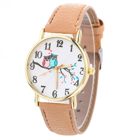 women watch 2017 new female lady male hot Cute Owl Pattern Neutral Fashion Leather Quartz Wrist Watch Reloj relogio clock P*21 - watchwomen