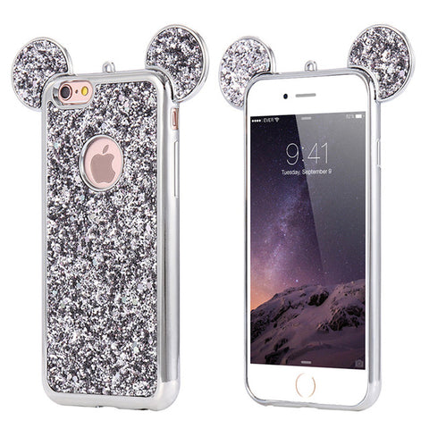 FLOVEME Glitter Cover For iPhone 6 6S Plus iPhone 7 8 Plus X Phone Case Cute 3D Mickey Mouse Coque Capa For iPhone SE 5S S Cases - watchwomen
