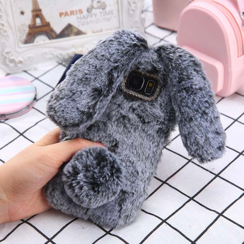 S8 Plus 3D Cute Soft Fluffy Rabbit Warm Fur Case For Samsung Galaxy S8 S7 S6 edge Cover Fashion Elegant Bling Diamond Phone Case - watchwomen