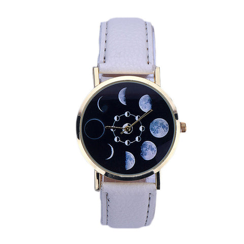 Splendid 2017 Women Fashion Lunar Eclipse Pattern PU Leather Analog Quartz Wrist Watch Dress Watch Relogio Feminino - watchwomen