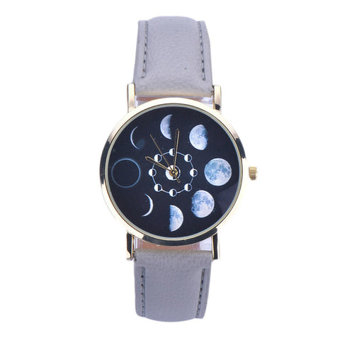 Splendid 2017 Women Fashion Lunar Eclipse Pattern PU Leather Analog Quartz Wrist Watch Dress Watch Relogio Feminino - watchwomen