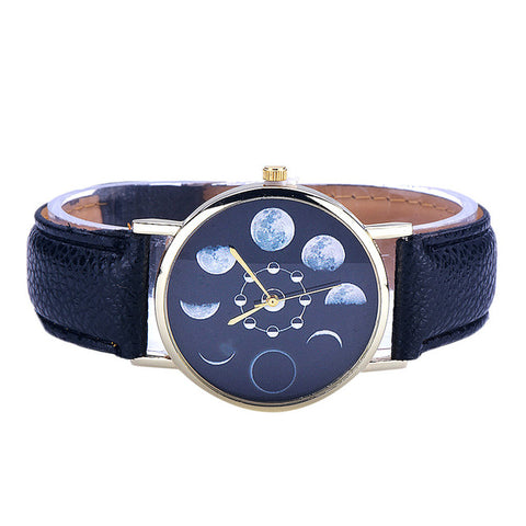 Splendid 2017 Women Fashion Lunar Eclipse Pattern PU Leather Analog Quartz Wrist Watch Dress Watch Relogio Feminino - watchwomen