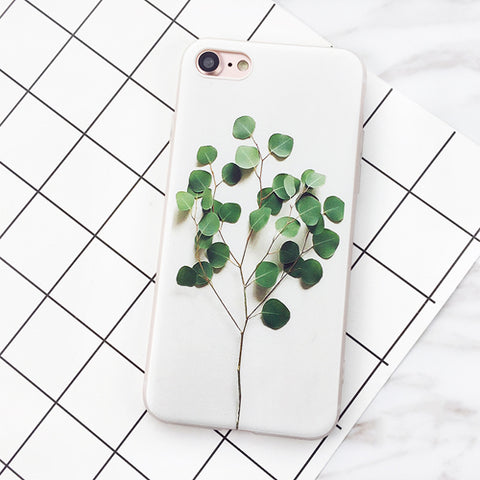 Fashion Floral Painted 3D Leaves Phone Cases for iPhone 5 5S SE 6 6S 6Plus 7 Plus Soft TPU Flower Back Case Cover Coque Capa - watchwomen