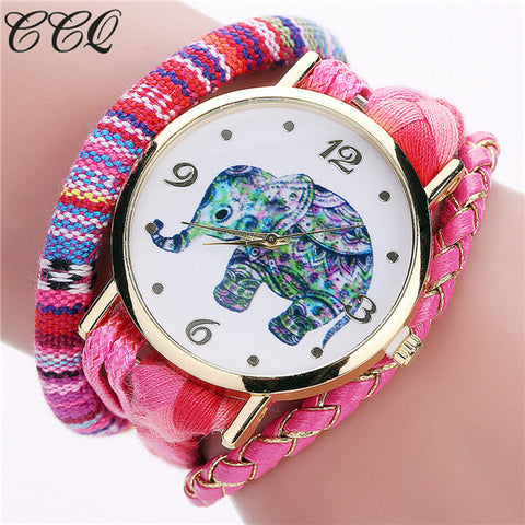 CCQ Brand Bohemian Style Handmade Braided Elephant Watch Fashion Women Rope Bracelet Wrist Watches Relogio Feminino 2079 - watchwomen