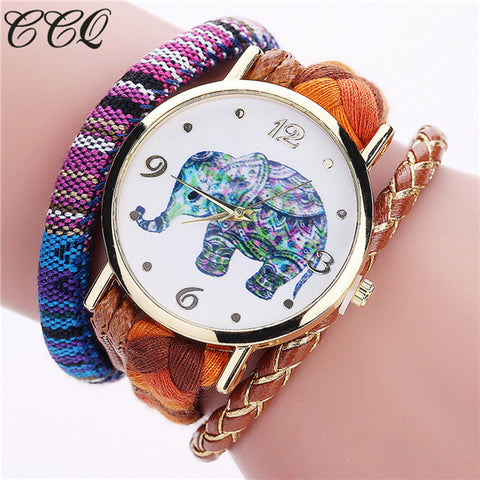 CCQ Brand Bohemian Style Handmade Braided Elephant Watch Fashion Women Rope Bracelet Wrist Watches Relogio Feminino 2079 - watchwomen