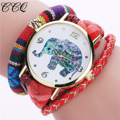 CCQ Brand Bohemian Style Handmade Braided Elephant Watch Fashion Women Rope Bracelet Wrist Watches Relogio Feminino 2079 - watchwomen